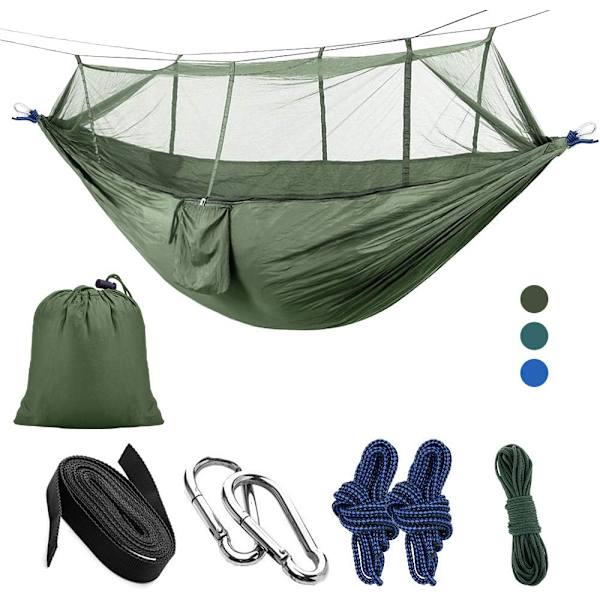 Nylon Hengekøye for 2 personer med stropp og karabinkrok 260x140cm 300kg bæreevne Ultralett bærbar utendørs hage camping fotturer reise utendørs