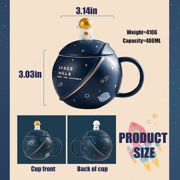 Keramiske kaffekopper, Cappuccinokopp med lokk og skje, Personlig farsdagsgave, for te og melk, 400ML Style 2