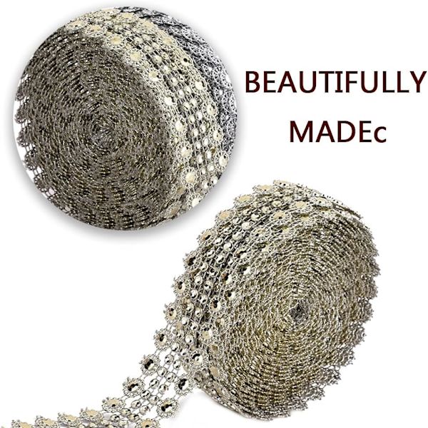 2 st Rhinestone Band Trim Crystal Blomma Rhinestone Kedja Mesh Band Trimmar Syhantverk för DIY Hantverk Tillverkning