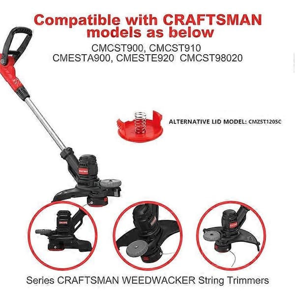 Kompatibel erstatningsspolehette med fjær for Craftsman gressklipper, CMZST120SC