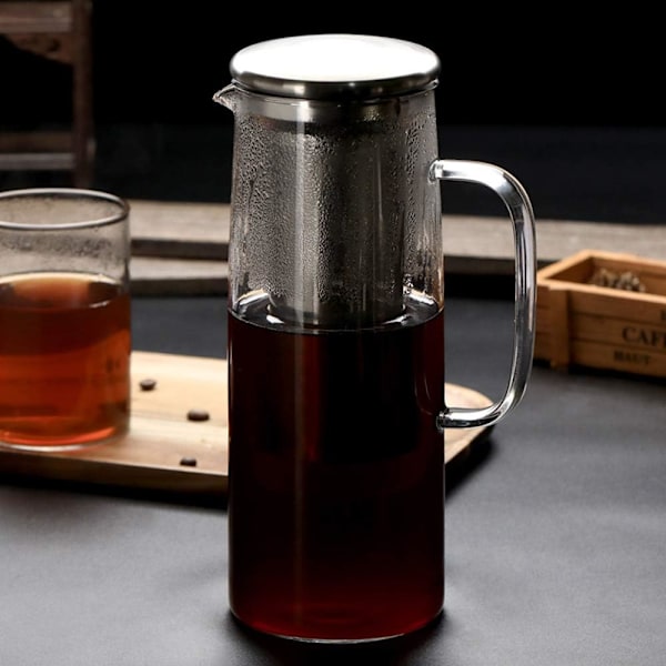 Glaskanna med rostfritt stålfilter, 1200ML Kallt Bryggkaffe Maker med nätfilter