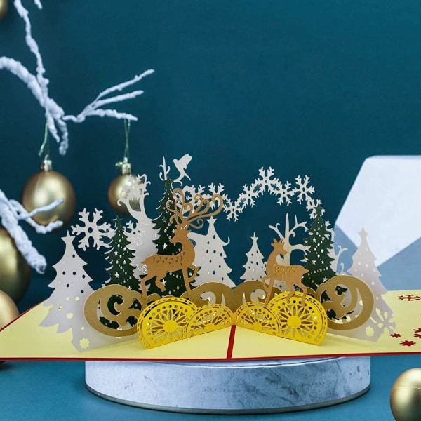 3D Julehilsen Pop Up Juletræ Rådyr Hilsen Kort Gave