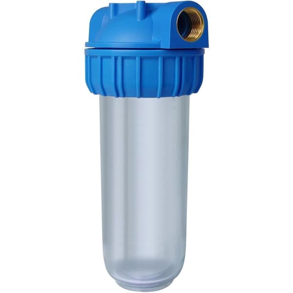 10\" 4-punkts sedimentfilter med kopparmunstycke. En sedimentpatron, filterhållare, filterhållarfäste.