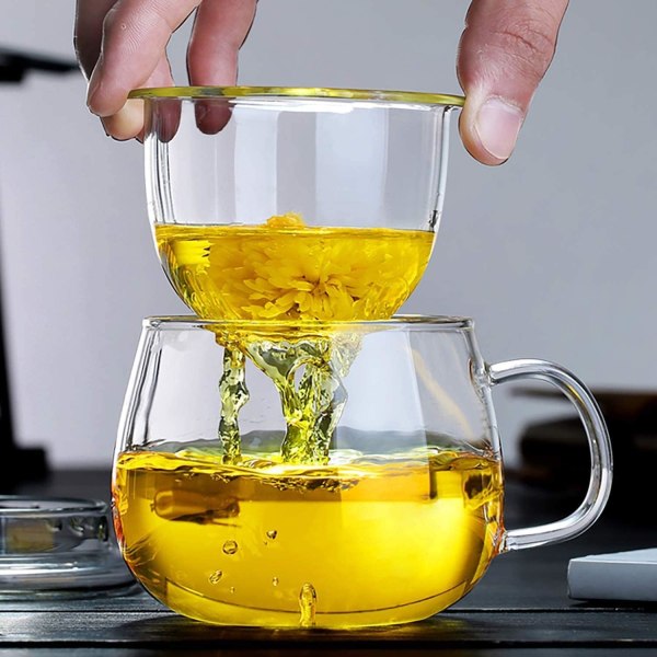 Tekopp i glas med infusionsanordning 12 OZ, borosilikatglasmugg, hållbar värmebeständig Lämplig för te, drycker, iskaffe