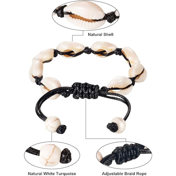 2 stycken naturliga skal armband fotled armband handgjorda strand fot smycken justerbar Boho pärlor fotled