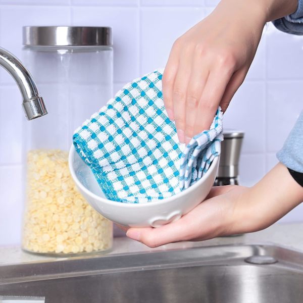 Bomulds køkkenhåndklæder til vaskeri, 30 x 30 cm viskestykker, absorberende køkkenhåndklæder 8-pak, hurtigtørrende rengøringshåndklæder