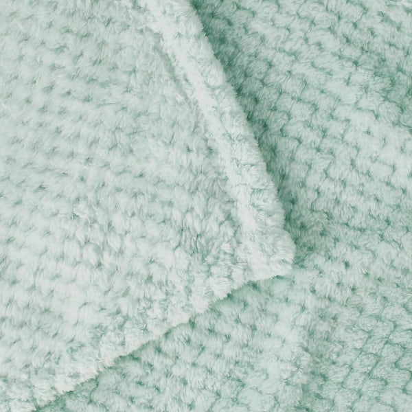 Flanellpledd, 127x178 CM mykt sofapledd, vaffelpledd i fleece til sofa, mintgrønt teppe