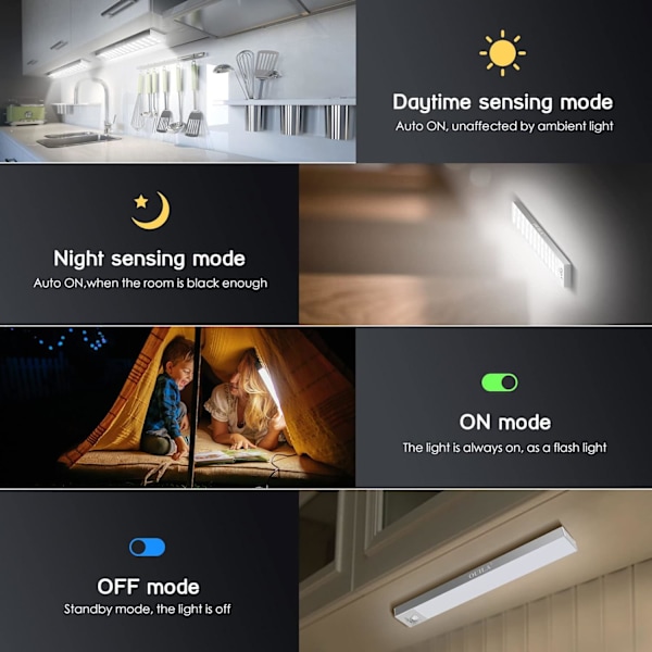 36 LED-skåpslampor, USB-laddningsbara trådlösa LED-garderobslampor med rörelsesensor, LED-belysning (2-pack)