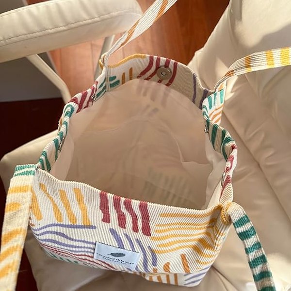 Tote Bag Handleveske Stor Kordfløyelsveske for Kvinner Vaskbar Gjenbrukbar Skulderveske Fargerike Striper Håndverksvesker, for Shopping Reise Rojo vino