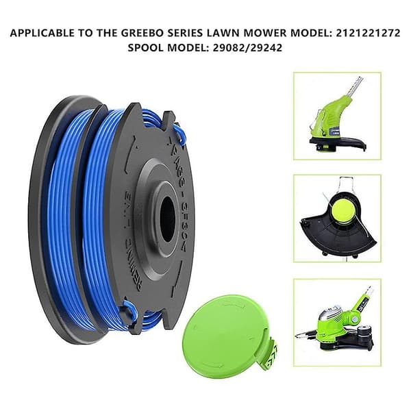 For Greenworks gressklipper 6 nylon tau spole + 1 spolehette sett, 29082 / 29242