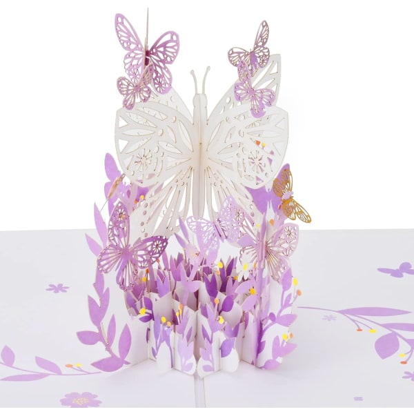 Butterfly Popup Card, Handgjorda Lila Butterfly 3D gratulationskort, Födelsedag, Mors Dag, Alla tillfällen