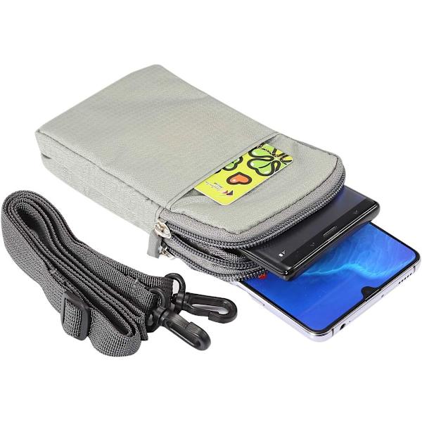 Mobiltelefon midjeväska, crossbody mobiltelefonväska, utomhus rese nylon axelväska, med bältesögla karbinhake light gray 9*16.5*3.0CM