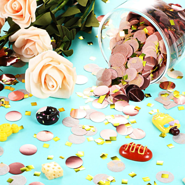 Runt silkespappersbord konfetti prickar för bröllopsfödelsedagsfest dekoration, roséguld konfetti, 1 bit