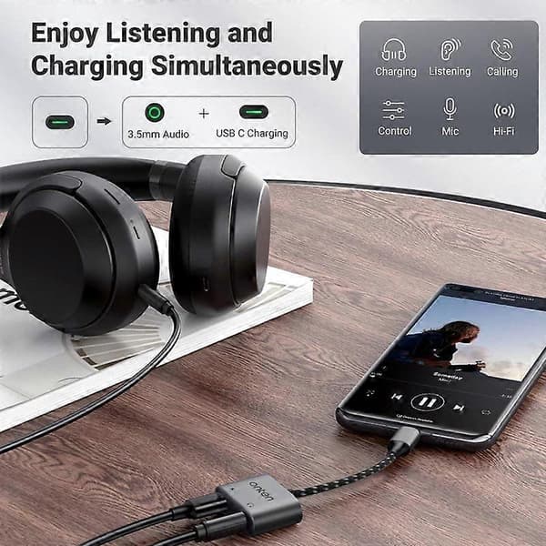 ONTEN OTN-288 Type-C til 3,5 mm + Type-C Lade Hodetelefonadapter Audio Konverter