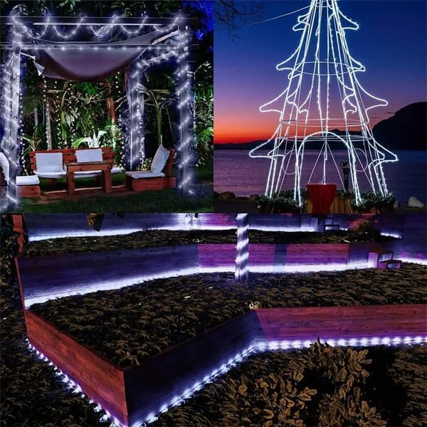Solcellelysslynge 20M/65ft Hvit 200LED 8 Moduser Vanntett IP65 Utendørs Solcellelysslynge for Hage, Jul, Halloween, Tredekorasjoner White 20M/65ft 1pack