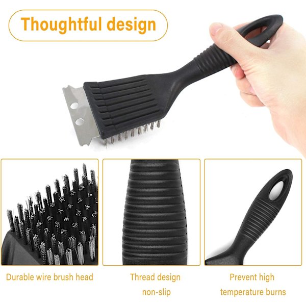 4 stk grillbørste grillrengjøring grillbørste i rustfritt stål grillbørstebørste (svart, 21*7 cm)