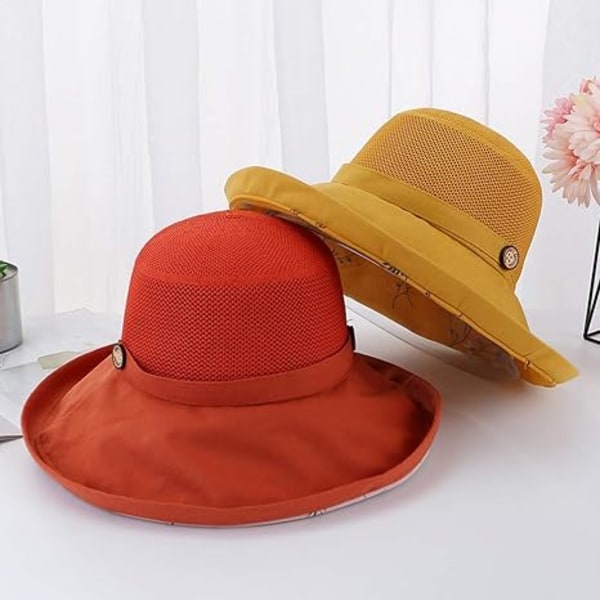 Kvinnors Mesh Solhattar Sommar Strand UV-skydd UPF Packable Bred Brätte Hakrem orange