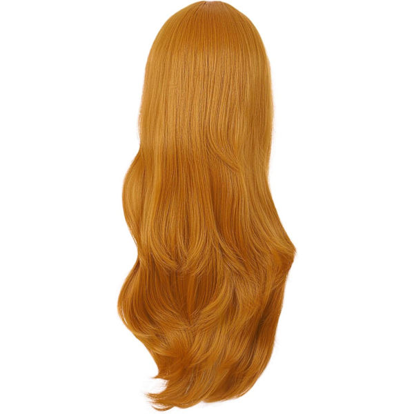 28 tum/70 cm Kvinnor Sido Lugg Lång Lockig Hår Cosplay Peruk för kvinnor flicka Golden Orange 28"