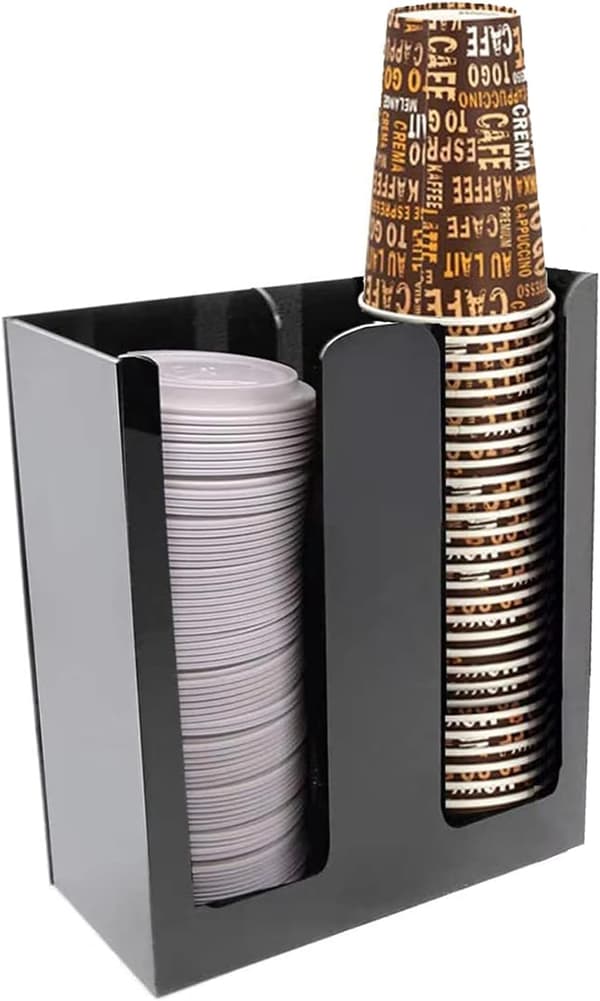 Dispenser for engangsbeger i papir, akrylkopp og lokkholder