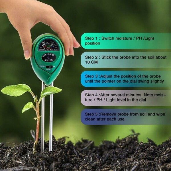 Soil Tester Kit, 3 i 1 Soil Tester Fuktmätare, ljus- och pH-syratestare för blommor/gräs/växter/trädgård/gård/gräsmatta