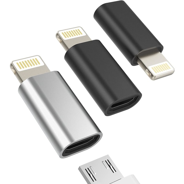 3 pakke, kompatibel for Lightning til Hanne Micro USB Hunne Adapter Kompatibel for Ipad Air Ladekabel Strømkontakt