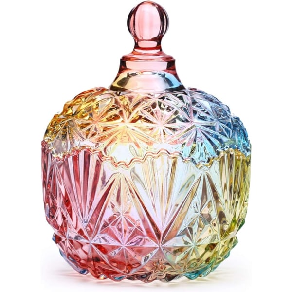1Pc Colorful Glass Storage Jar, Candy Jar with Lid, Cookie Jar, Jewelry Box Buffet Jar Biscuit Containers (260ml / 9oz)