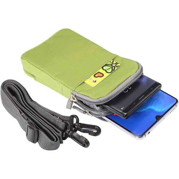 Mobiltelefon midjeväska, crossbody mobiltelefon plånbok, utomhus rese nylon axelväska, med bältesögla karbinhake green 9*16.5*3.0CM