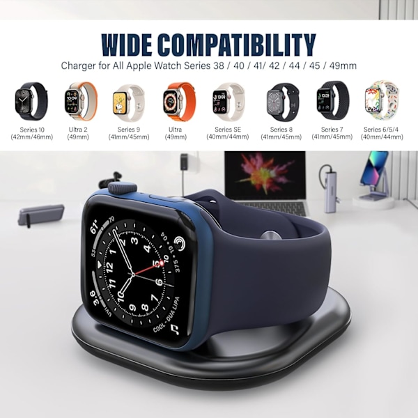 Apple Watch Ladekabel, TYPE-C Bærbar Trådløs Hurtiglader Kompatibel med Apple Watch Series 10/9/8/Ultra/7/6/5 Black