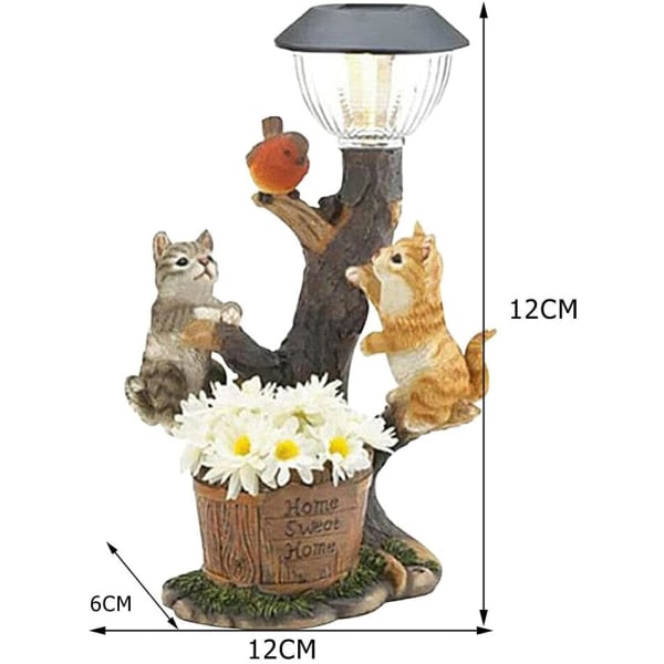 LED-solljus Kanin Katt Djurskulptur Resin Staty Lampa Trädgårdsprydnad