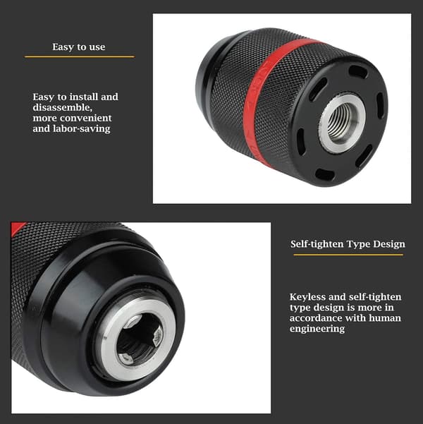 Nøkkelfri chuck, trådløs drillchuck, 1/2-20UNF montering 2-13mm selvstrammende drillchuck