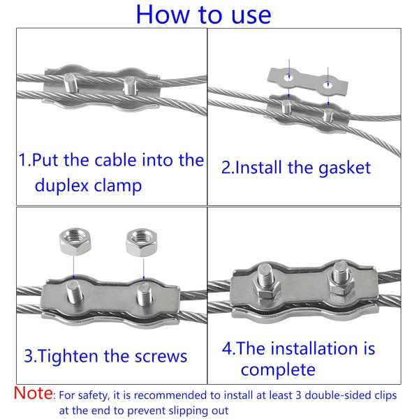 M2 Duplex Kabelbindarklämmor 304 Rostfritt Stål Duplex Kabelklämmor för Wire Rep Klädstreck Hängande Solsegel Uteplats Fixerad 8st