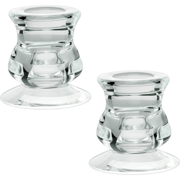 Ljushållare i klarglas, 2 st glas värmeljusljusstakar för pelarljus Taper ljus - Dia 0,94in/2,4cm