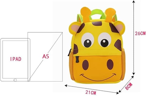 Ryggsäck för förskolebarn, Små djur tecknade skolväskor för 3-5 åringar Giraffe