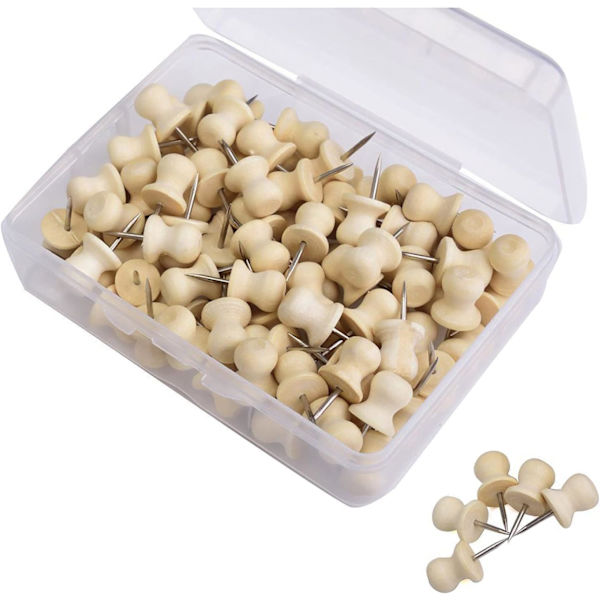 Tryckknapp, korktavla tryckknappar, väggtryckknapp, trätryckknappar, för kontor, hem, korktavlor, foton (naturlig träfärg, 50 stycken)