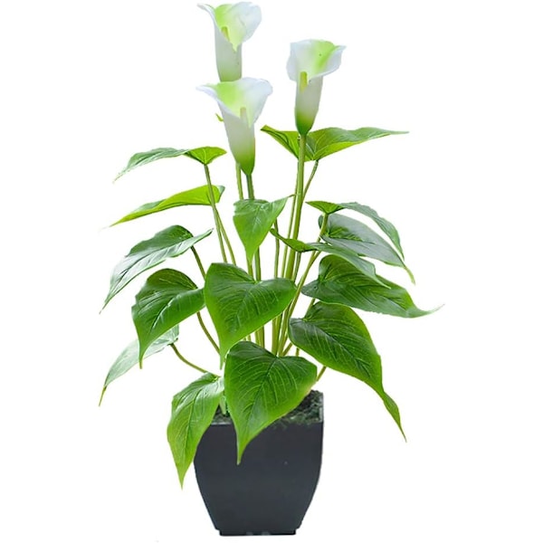 Konstgjord blomma falska växter Calla Lily Faux liten krukväxt med kruka falsk Bonsai blomma för hemmakontor (vit)