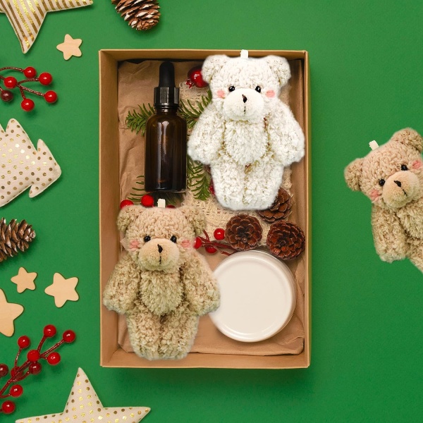 16 stk. Mini Teddybjørn Plysdyr Nøglering Baby Shower Bryllup DIY Håndværk Festgave