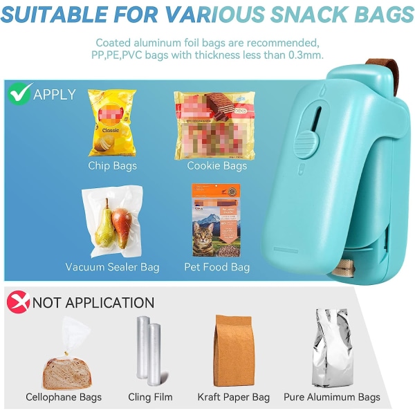 Mini Bag Sealer, Handheld Heat Vacuum Sealer, 2 i 1 Heat Sealer och Cutter med Lanyard, Portable Bag Resealer Machine