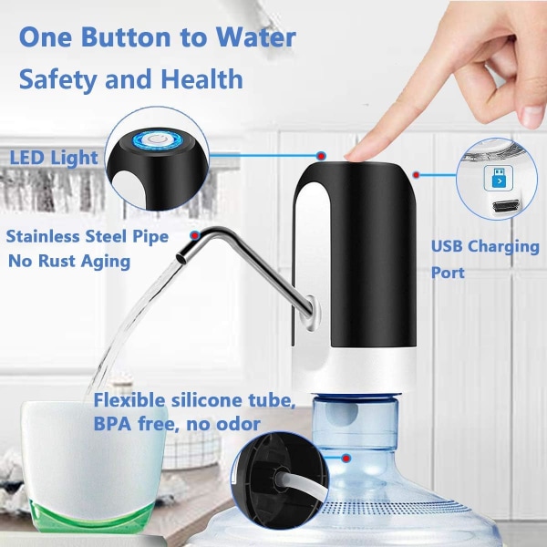 Vattenflaskpump, USB laddningsautomat för dricksvattendispenser, bärbar vattenflaskbrytare