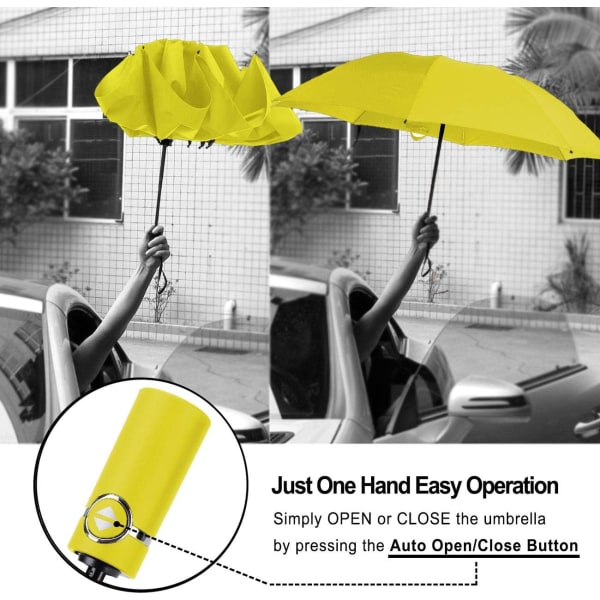 Käänteinen tuulenpitävä matkavarjo, kompakti taittuva käänteinen sateenvarjo Yellow