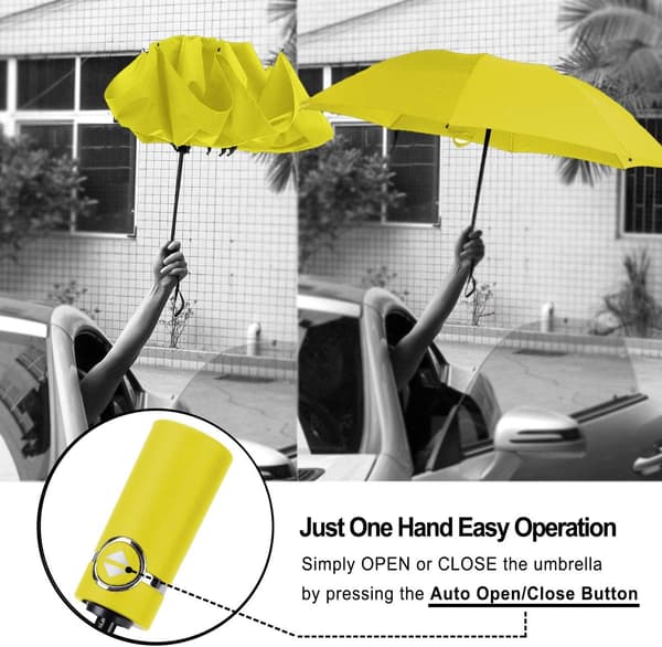 Vindtät reseparaply kompakt hopfällbart paraply Yellow