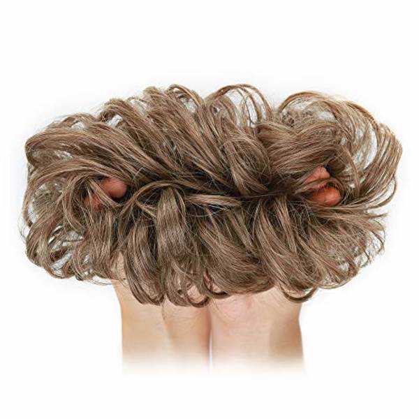 1 stk. Messy Hair Bun Hår Scrunchies Extension Curly Wavy Messy Syntetisk Chignon til kvinder Updo Hairpiece Light Brown & Natural Blonde#