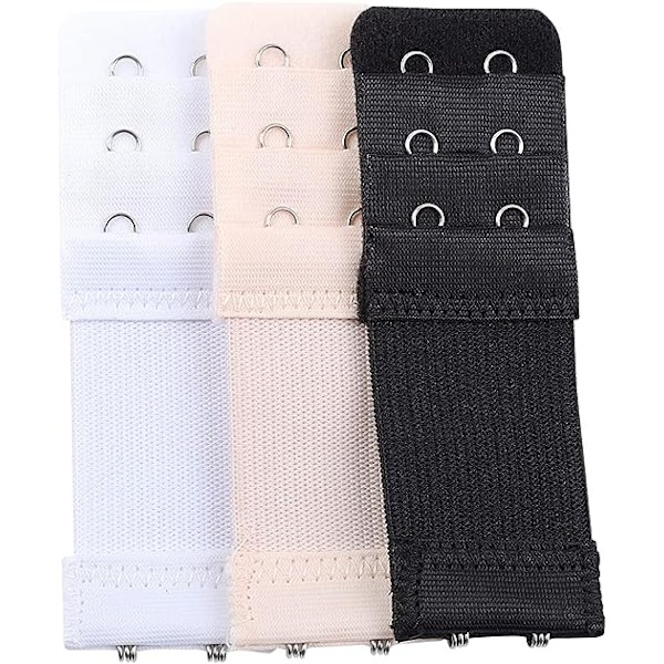 BH-förlängare, set med 6 damers bröstremmar förlängare elastisk förlängare set 3 rader x 2 krokar, hudfärg, vit, svart