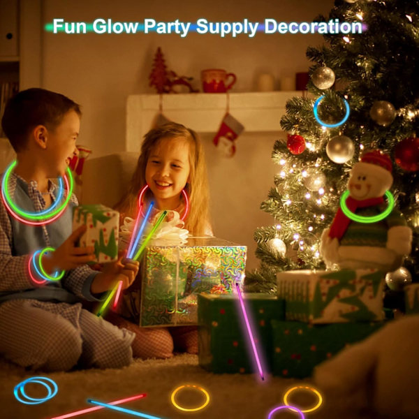 100 stk. Glow Sticks, Glowsticks Party Pack, Selvlysende Festartikler, Selvlysende Neon Halskjeder