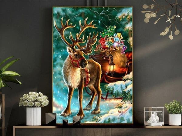 Diamantbroderi reinsdyr julesett 5d