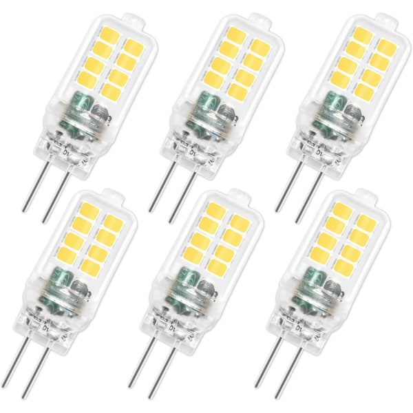 G4 LED-pære 12V 3W, ikke-dimbar, 16*SMD 300LM kald hvit 6000K, 25W G4 halogenpære-ekvivalent, G4 LED-pære for lysekrone, 6-pakning