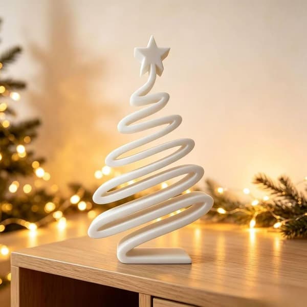 Minimalistisk 3D-spiral julgransdekoration, liten bordsdekoration (vit) White