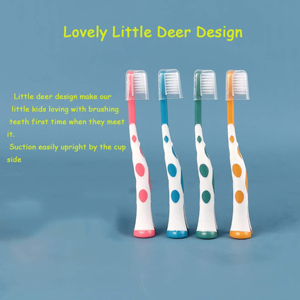 8-pack barntandborstar, extra mjuk, härlig liten rådjurtandborste för barn 2-8 år (rosa&orange&blå&grön)