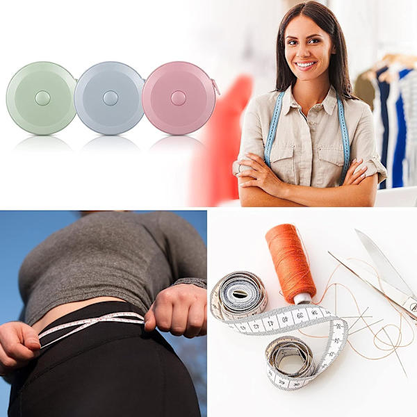 Måttband 3 st 200 cm / 79 tum Syband Måttband Retractable Skräddare Måttband för att mäta längd, bröst, midja