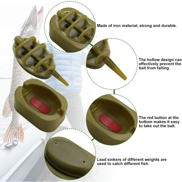 8 kappaletta karpin kalastus Inline Feeder Flat Method Feeder Pikairroitus Kalastus Feeder 15g/20g/25g/30g/35g/40g/50g/60g (Ruskea)