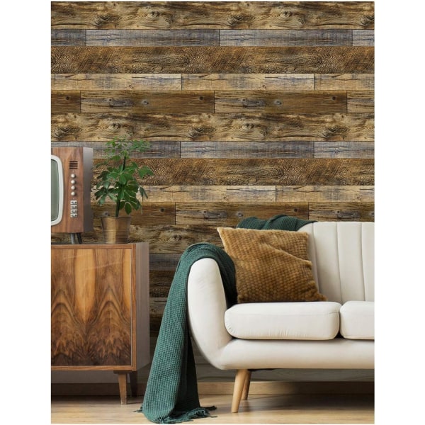 Peel and Stick Treplank Tapet Shiplap 17.7in x 32.8ft Vinyl Selvklebende Dekorativ Brown